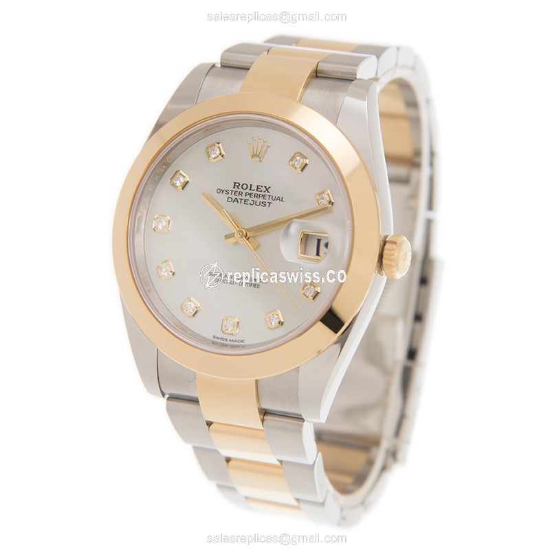 Rolex Datejust Replica - Automatic - 18kt Gold Case - White Dial - Gold Clasp & Steel Strap - View 3