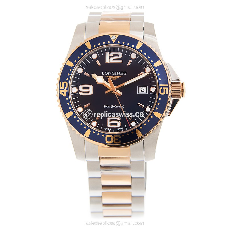 Longines CONQUEST Replica - Quartz - Gold-Plated Case - Blue Dial - Silver Steel Strap - View 2