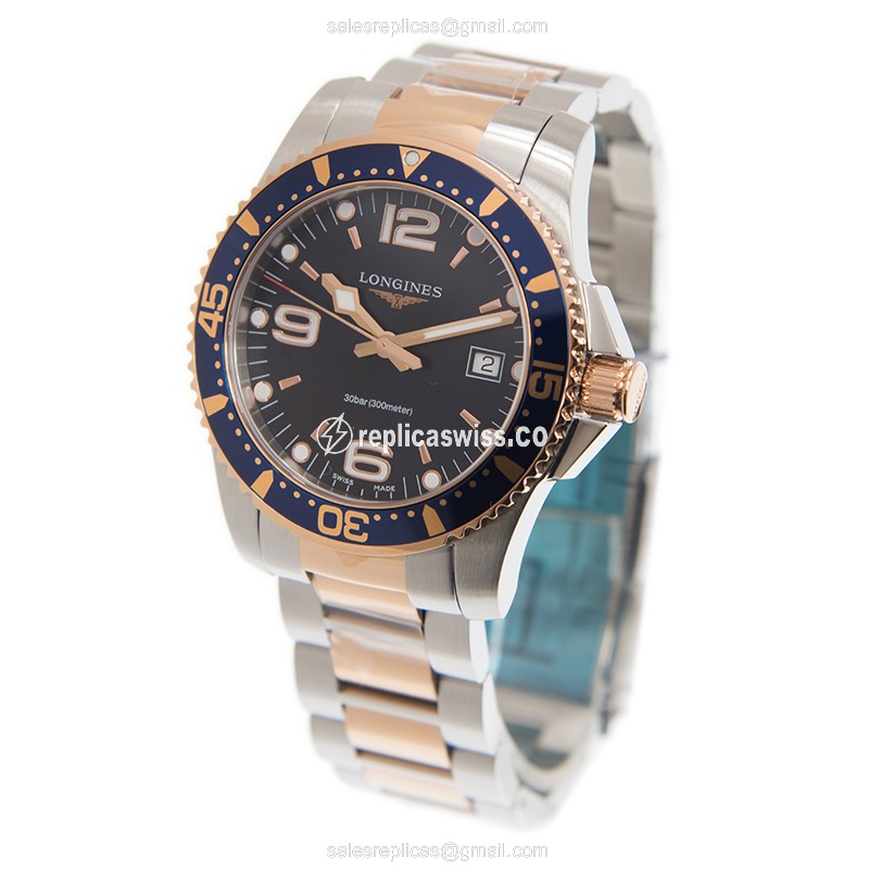 Longines CONQUEST Replica - Quartz - Gold-Plated Case - Blue Dial - Silver Steel Strap - View 3