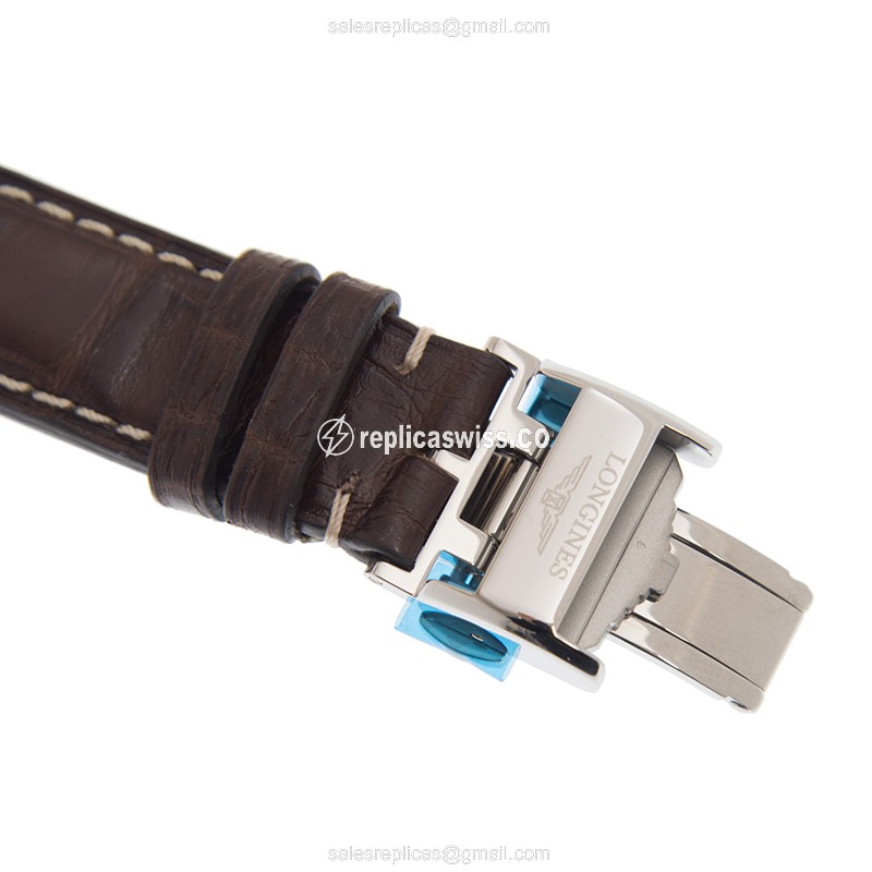 Longines EVIDENZA Replica - Automatic - Steel Case - Belge Dial - Brown Leather Strap - View 4
