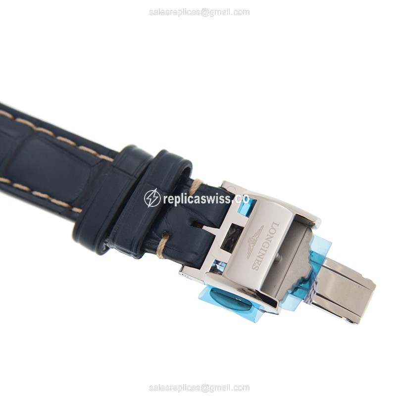 Longines L2.128.4.92.0 Replica - Automatic - Steel Case - Blue Dial - Leather Blue Strap - View 4