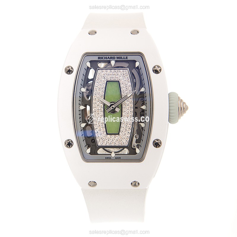 Richard Mille RM07-01 Jade Ladies - Auto Ceramic Case - Green Dial - White Rubber Strap - View 2