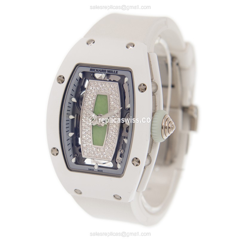 Richard Mille RM07-01 Jade Ladies - Auto Ceramic Case - Green Dial - White Rubber Strap - View 3
