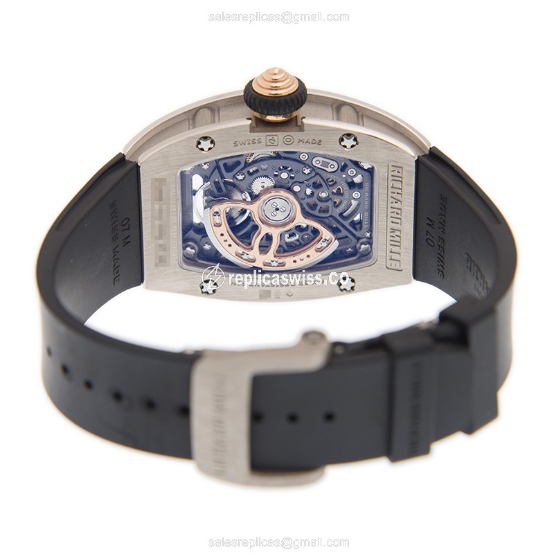 Richard Mille RM07-01 Replica - Automatic - 18kt White Gold - Diamond Set - Silver Dial - Black Rubber Strap - View 4