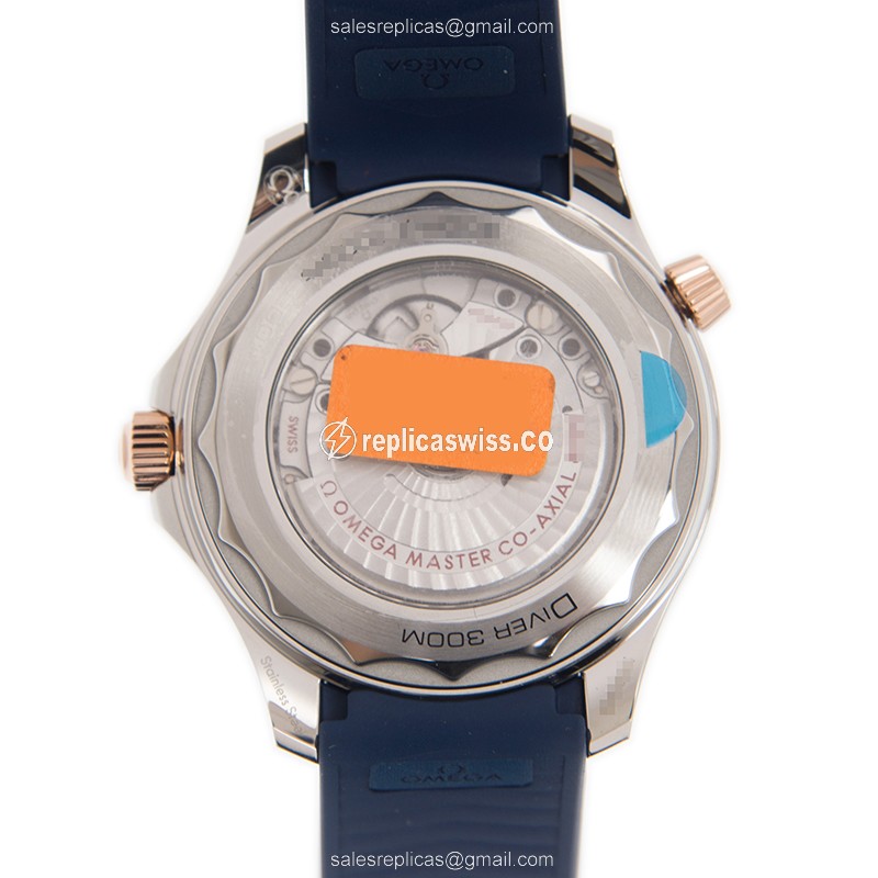 Omega Seamaster Replica - Automatic - 18kt Rose Gold & Steel - Blue Dial - Rubber Blue Strap - View 3