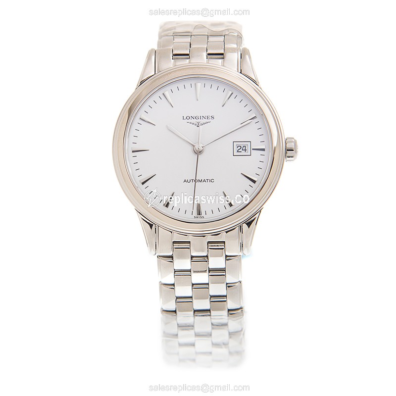 Longines L4.374.4.12.6 Replica - Automatic - Steel Case - White Dial on Silver Strap - View 2