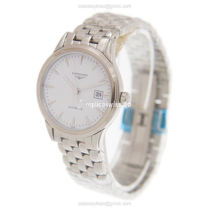 Longines L4.374.4.12.6 Replica - Automatic - Steel Case - White Dial on Silver Strap - View 3