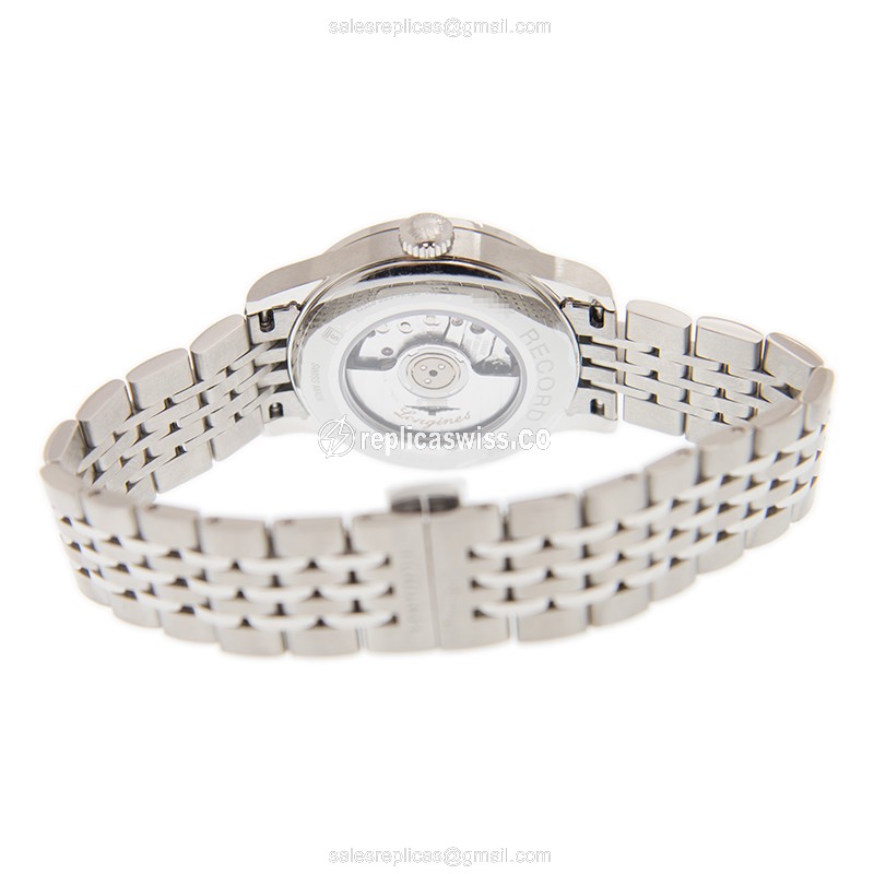 Longines RECORD Replica - Automatic - Steel Case - White Dial, Silver Clasp & Steel Strap - View 4