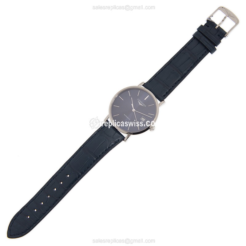 Longines L4.910.4.92.2 Replica - Automatic - Steel Case - Blue Dial, Leather Strap - View 2