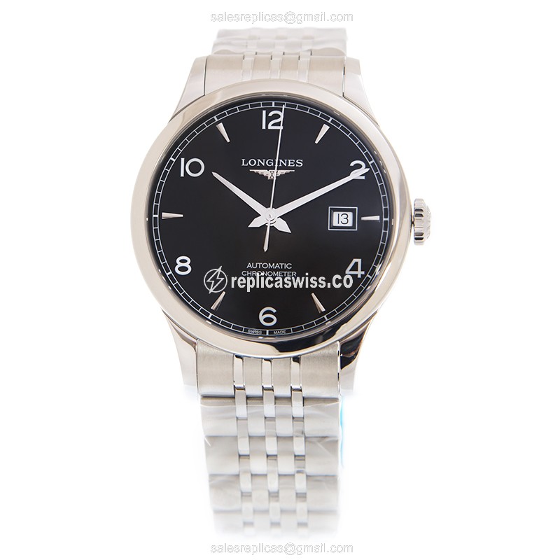 Longines RECORD Replica - Automatic | Stainless Steel | Black Dial | Silver Clasp - View 2
