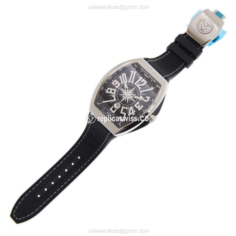 Franck Muller V45 Yachting Automatic Steel Black Dial Alligator Black Clasp - View 2