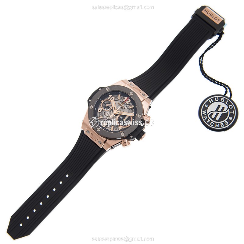 Hublot BIG BANG Replica - Auto - 18kt Rose Gold - Ceramic - Black Dial - Rubber Strap - View 2
