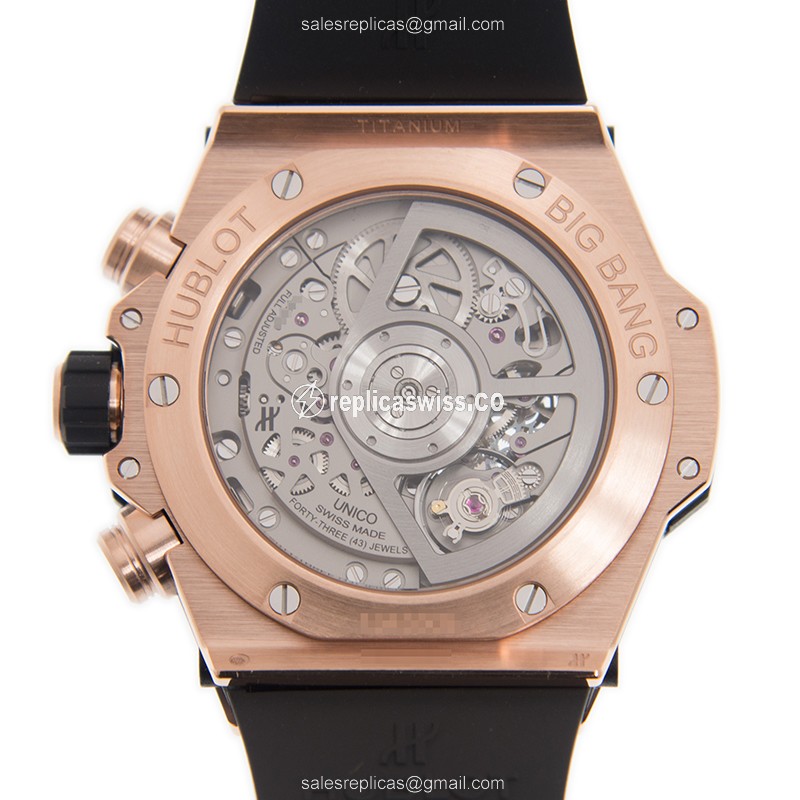Hublot BIG BANG Replica - Auto - 18kt Rose Gold - Ceramic - Black Dial - Rubber Strap - View 3