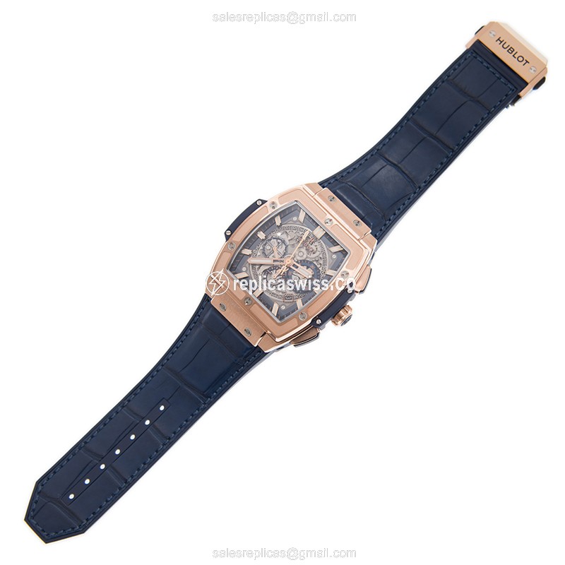 Hublot Big Bang Replica - Automatic - 18kt Rose Gold - Silver Dial - Blue Alligator Strap - View 2