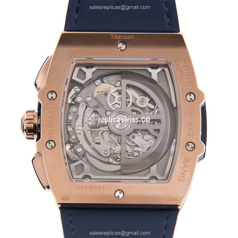 Hublot Big Bang Replica - Automatic - 18kt Rose Gold - Silver Dial - Blue Alligator Strap - View 3