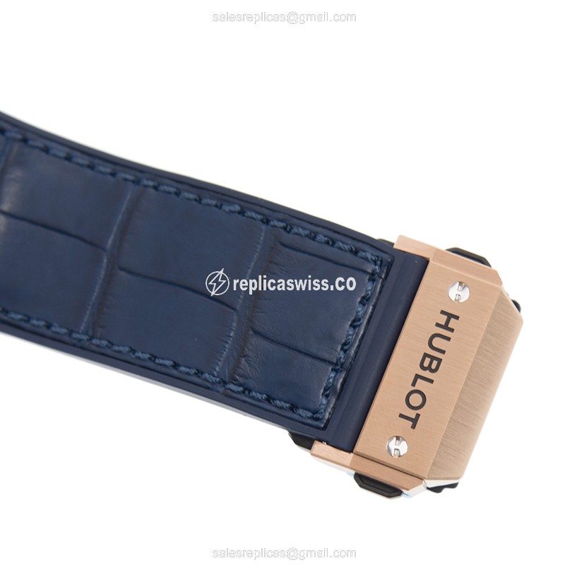 Hublot Big Bang Replica - Automatic - 18kt Rose Gold - Silver Dial - Blue Alligator Strap - View 4