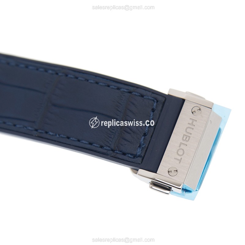 Hublot Big Bang Replica - Quartz - Stainless Steel & Diamond - Blue Dial - Alligator Strap - View 4
