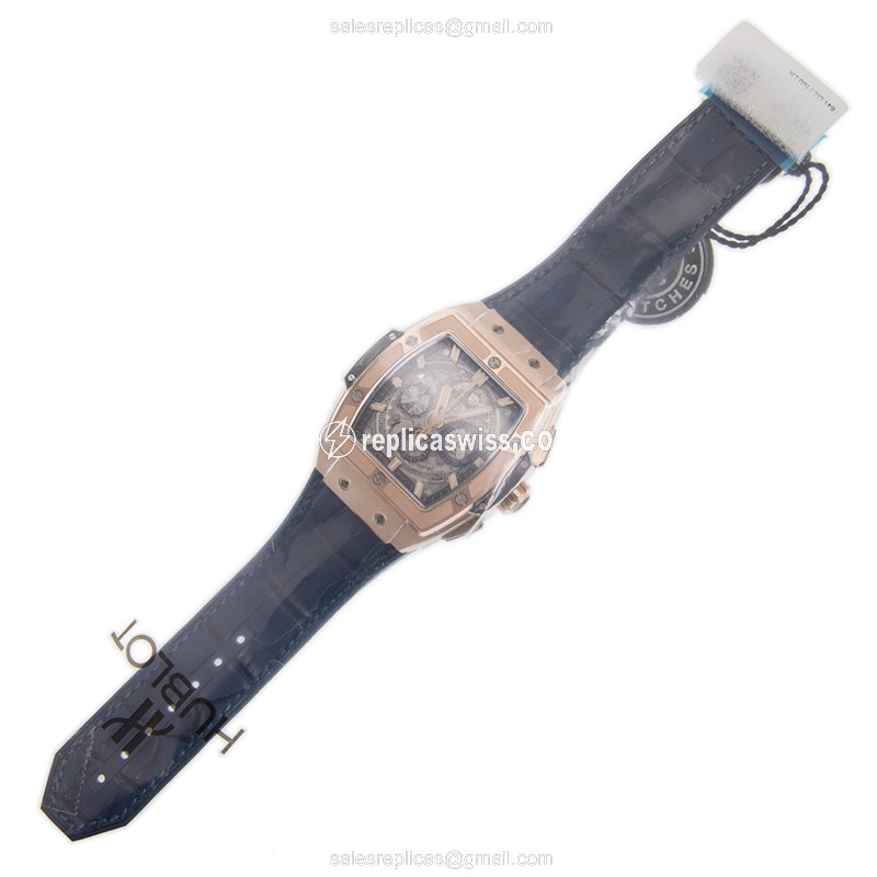 Hublot BIG BANG Replica - Auto 18kt Rose Gold - Silver Dial - Blue Alligator - View 2