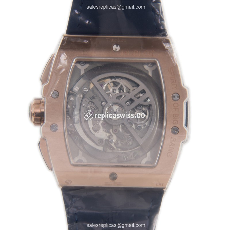 Hublot BIG BANG Replica - Auto 18kt Rose Gold - Silver Dial - Blue Alligator - View 3