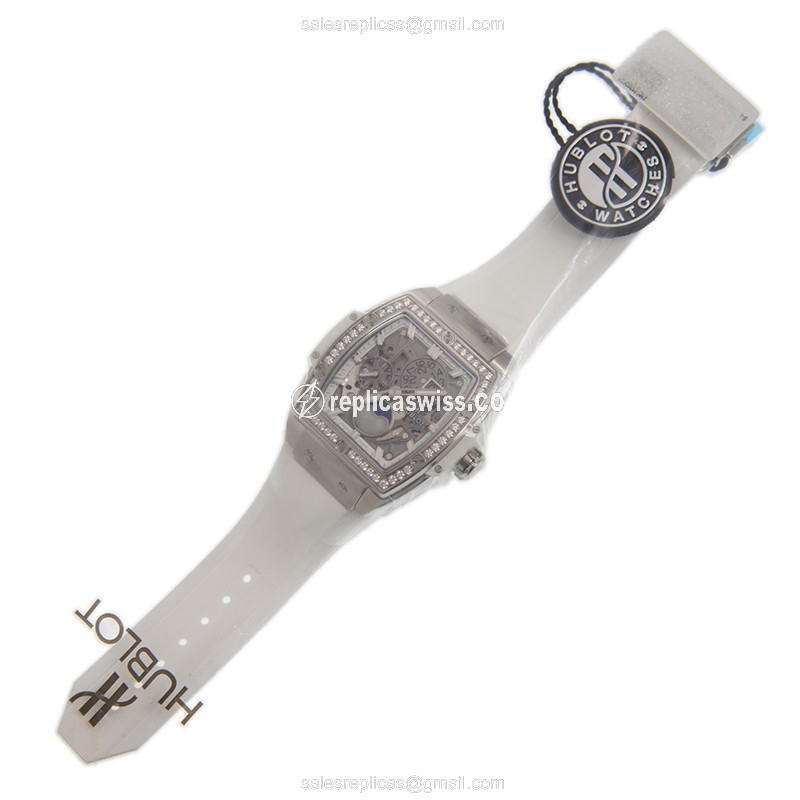 Hublot BIG BANG Replica - Automatic - Steel Case - Silver Dial - White Rubber Strap - View 2