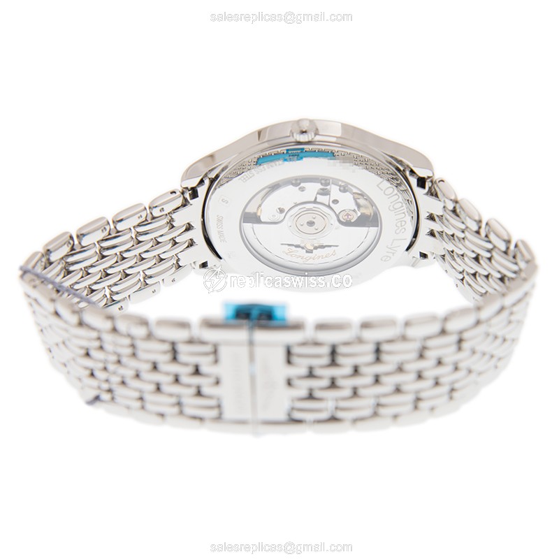 Longines Lyre Automatic - Steel Case - Blue Dial - Silver Strap - Clasp - View 4