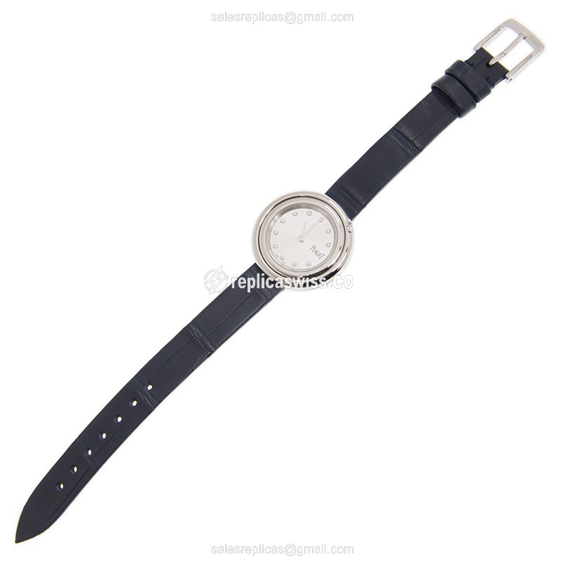 Piaget POSSESSION Quartz - Steel Case - Silver Dial - Blue Alligator Strap - Buckle Clasp - View 2