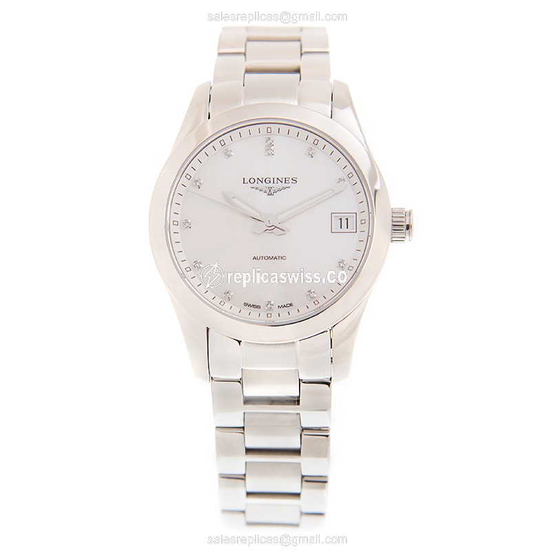 Longines CONQUEST CLASSIC Replica - Automatic - White Dial, Silver Clasp & Strap - View 2