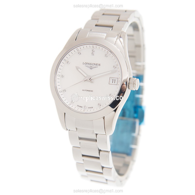 Longines CONQUEST CLASSIC Replica - Automatic - White Dial, Silver Clasp & Strap - View 3
