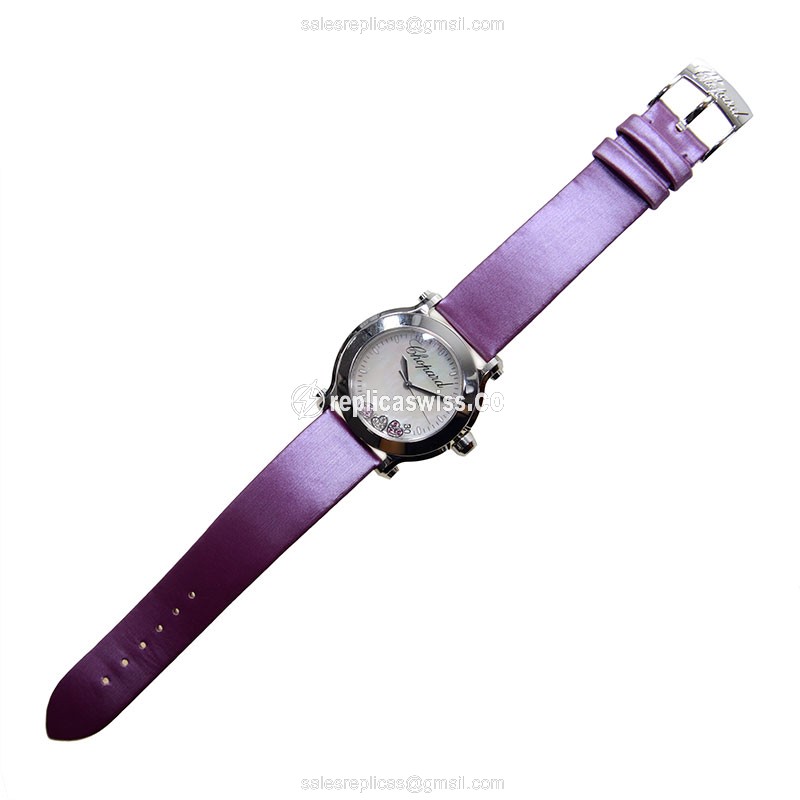 Chopard 278475 Happy Heart Quartz - White Dial - Leather Purple Strap - Buckle Clasp - View 2