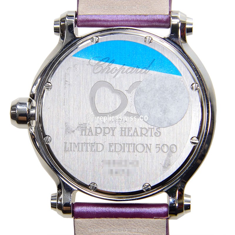 Chopard 278475 Happy Heart Quartz - White Dial - Leather Purple Strap - Buckle Clasp - View 3
