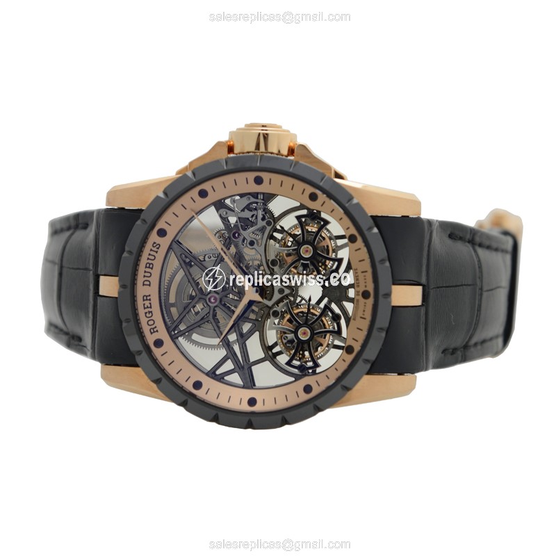 Roger Dubuis RDDBEX0472 EXCALIBUR - Manual - 18kt Rose Gold Case - Skull Dial - Black Alligator Strap - View 2