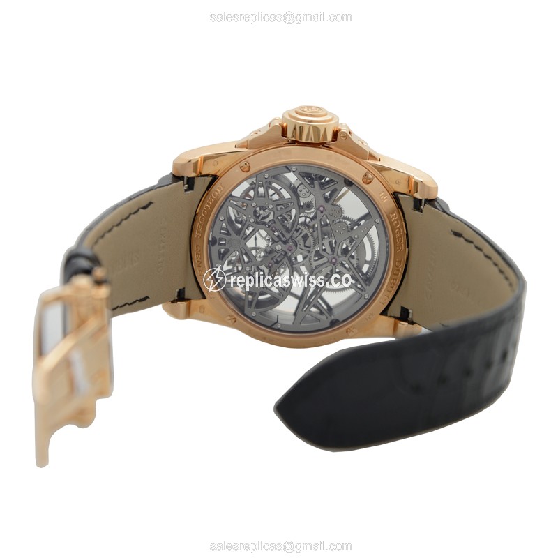 Roger Dubuis RDDBEX0472 EXCALIBUR - Manual - 18kt Rose Gold Case - Skull Dial - Black Alligator Strap - View 3