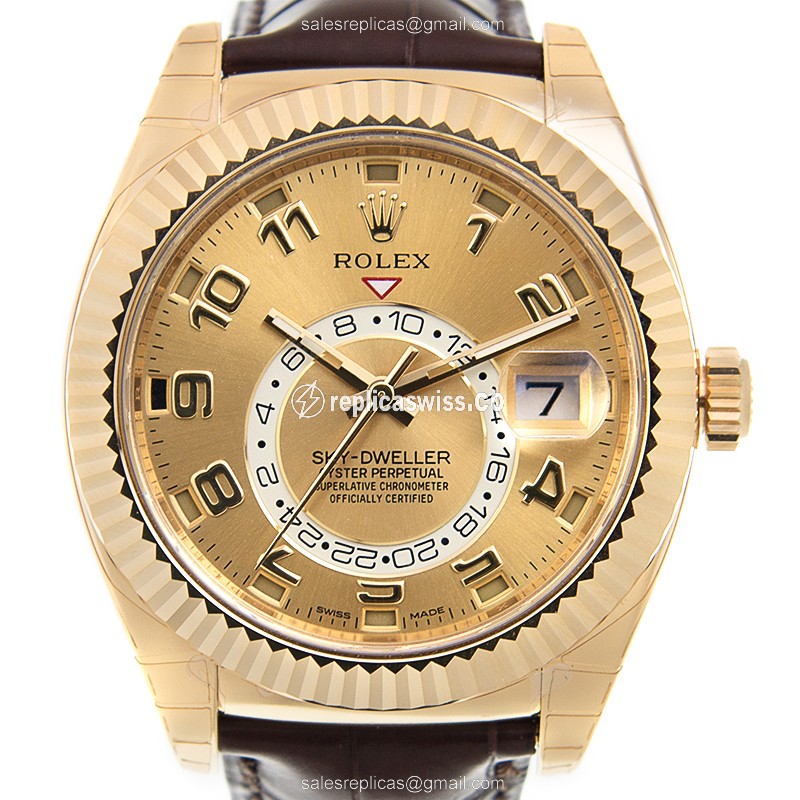 Rolex Sky-Dweller Replica - Automatic - Yellow Gold Case - Gold Dial - View 2