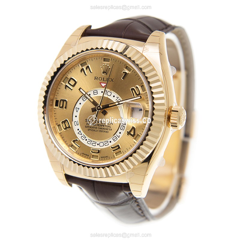 Rolex Sky-Dweller Replica - Automatic - Yellow Gold Case - Gold Dial - View 3