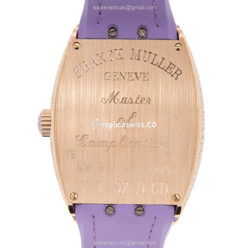 Franck Muller V 32 QZ D CD Vanguard Quartz - 18kt Rose Gold Case, Silver Dial, Leather Purple Strap - View 3