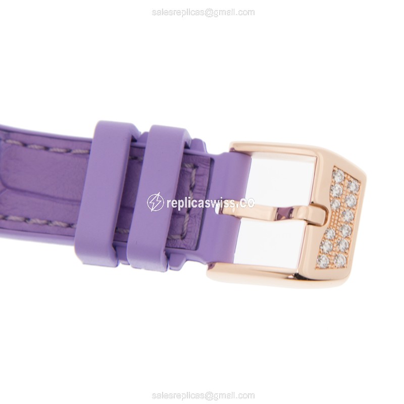 Franck Muller V 32 QZ D CD Vanguard Quartz - 18kt Rose Gold Case, Silver Dial, Leather Purple Strap - View 4