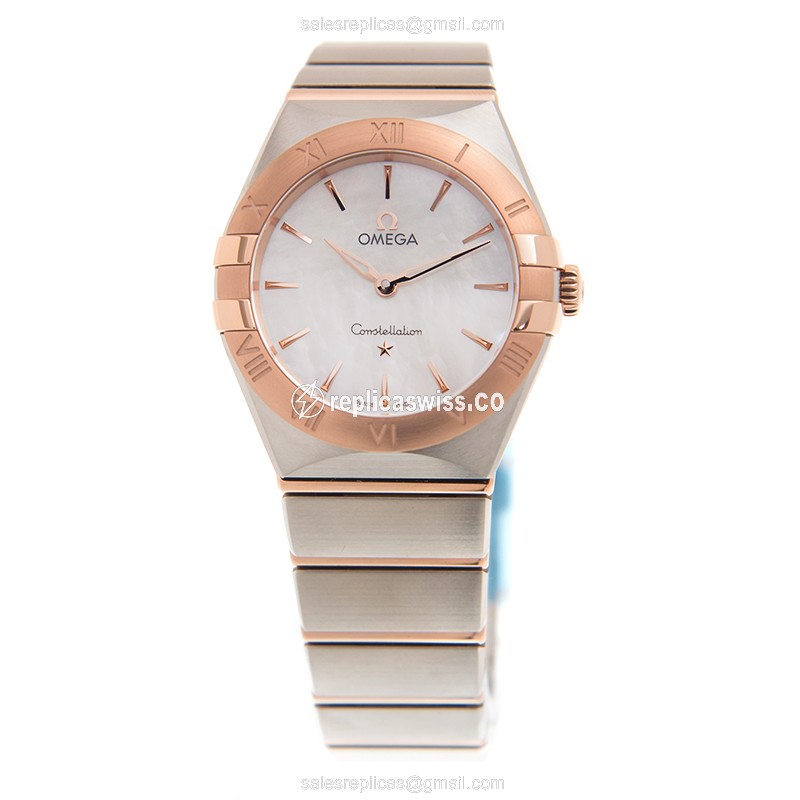 Omega Constellation Replica - Quartz - 18kt Rose Gold Case & Steel - White Dial - Gold Strap - View 2
