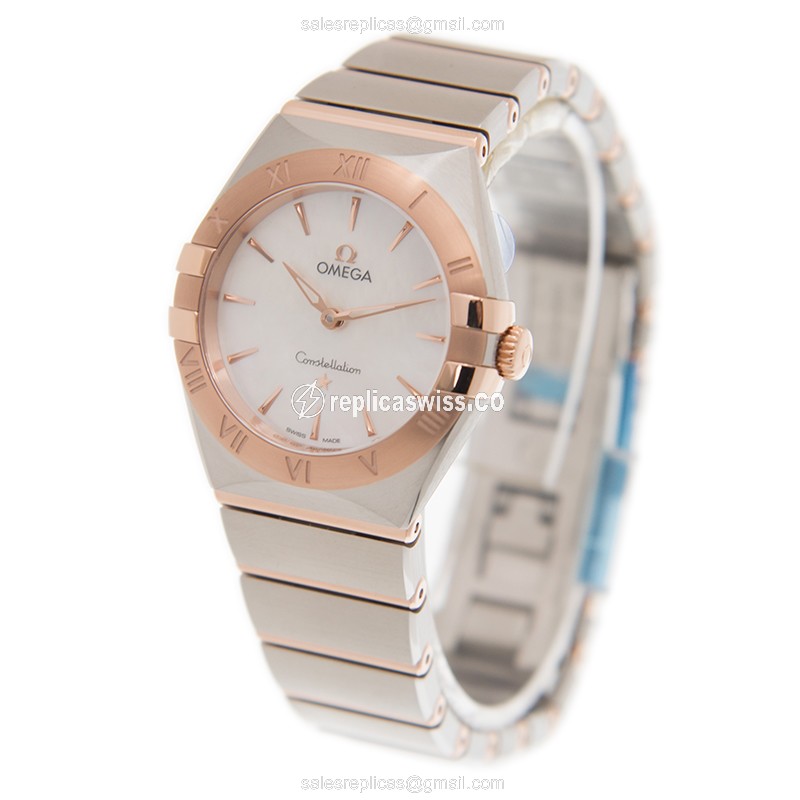 Omega Constellation Replica - Quartz - 18kt Rose Gold Case & Steel - White Dial - Gold Strap - View 3