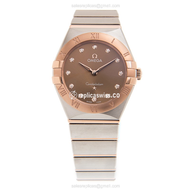 Omega Constellation Replica - Quartz - 18kt Rose Gold & Steel Case - Brown Dial - Gold Clasp & Strap - View 2