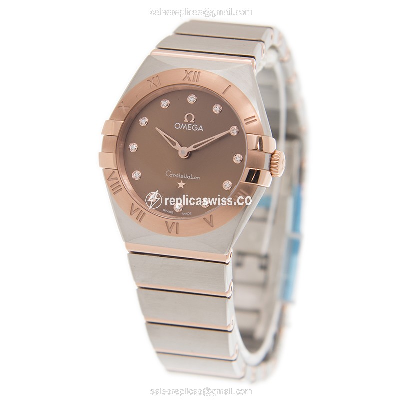 Omega Constellation Replica - Quartz - 18kt Rose Gold & Steel Case - Brown Dial - Gold Clasp & Strap - View 3