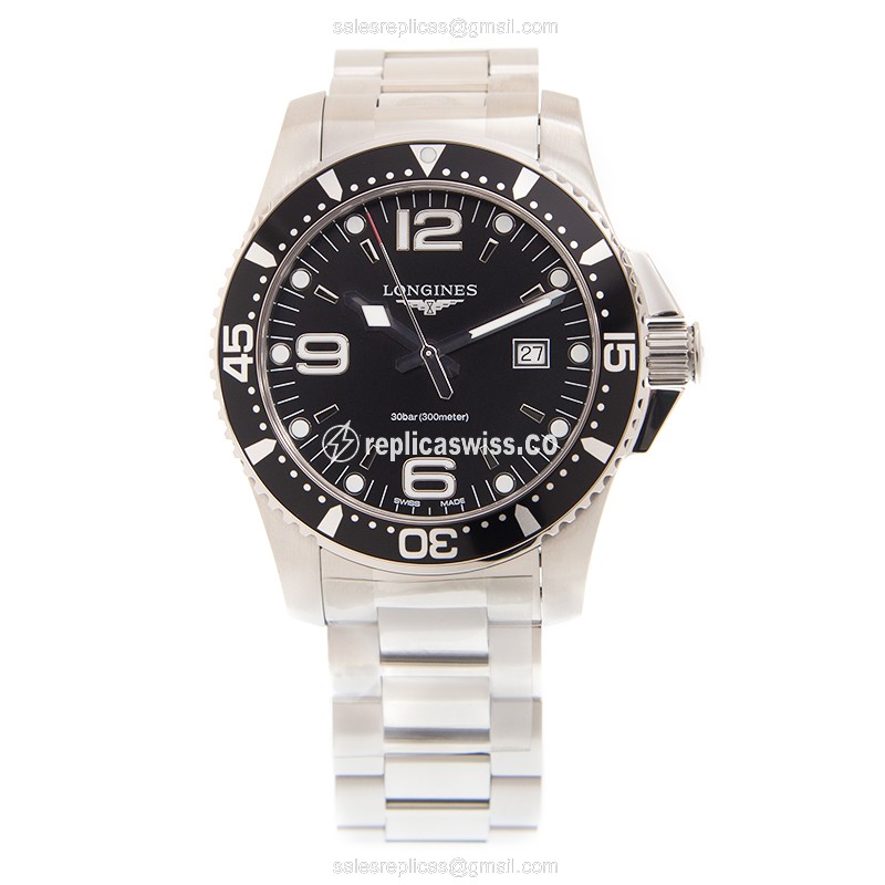 Longines CONQUEST Quartz - Stainless Steel Case, Black Dial, Silver Clasp - View 2
