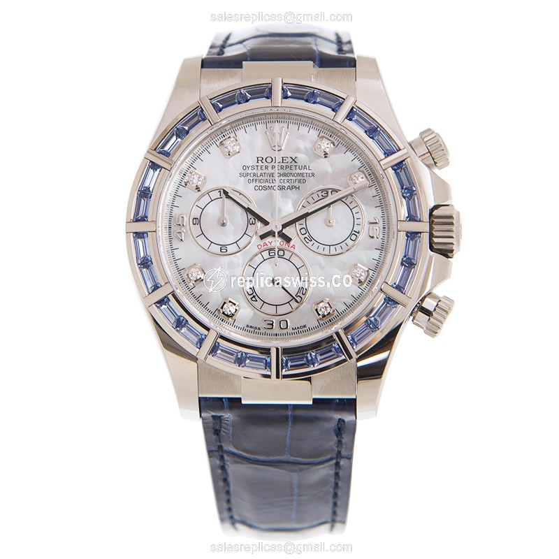 Rolex Daytona Replica - Automatic | 18kt White Gold | Sapphire Crystal | Blue Alligator Strap - View 2