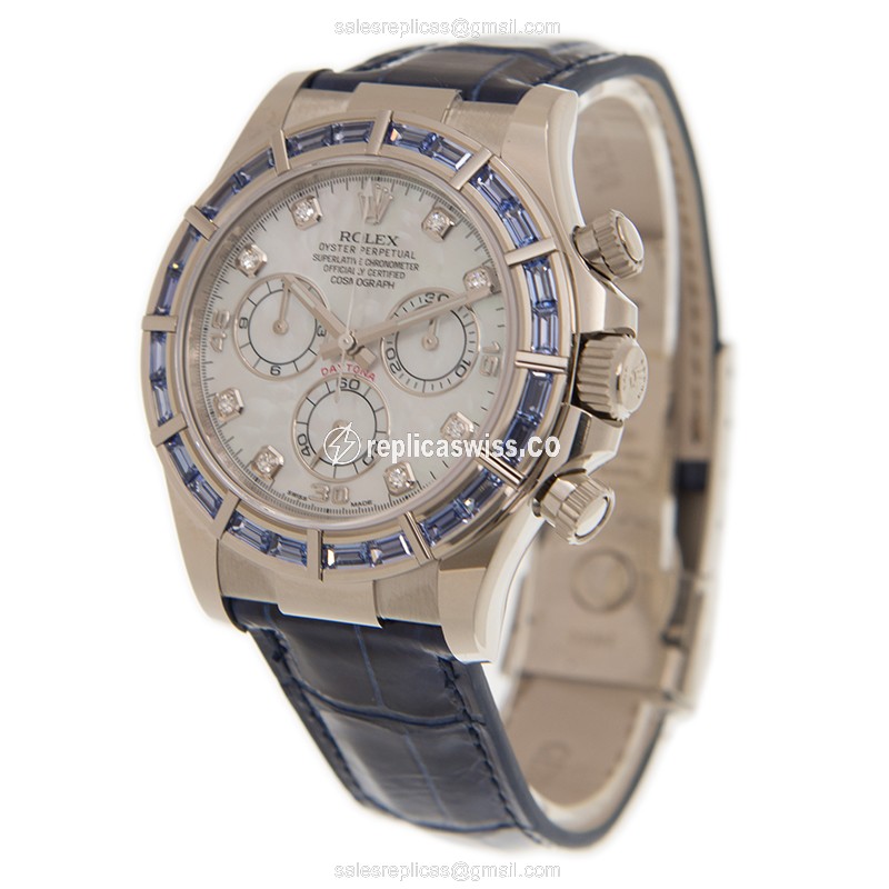 Rolex Daytona Replica - Automatic | 18kt White Gold | Sapphire Crystal | Blue Alligator Strap - View 3