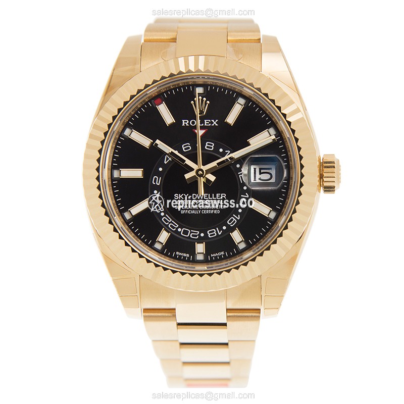Rolex Sky-Dweller Replica - Automatic - 18kt Yellow Gold - Black Dial - Gold Clasp - View 2