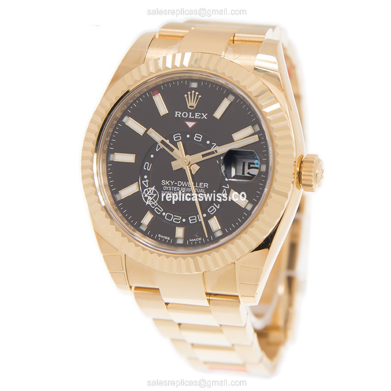 Rolex Sky-Dweller Replica - Automatic - 18kt Yellow Gold - Black Dial - Gold Clasp - View 3