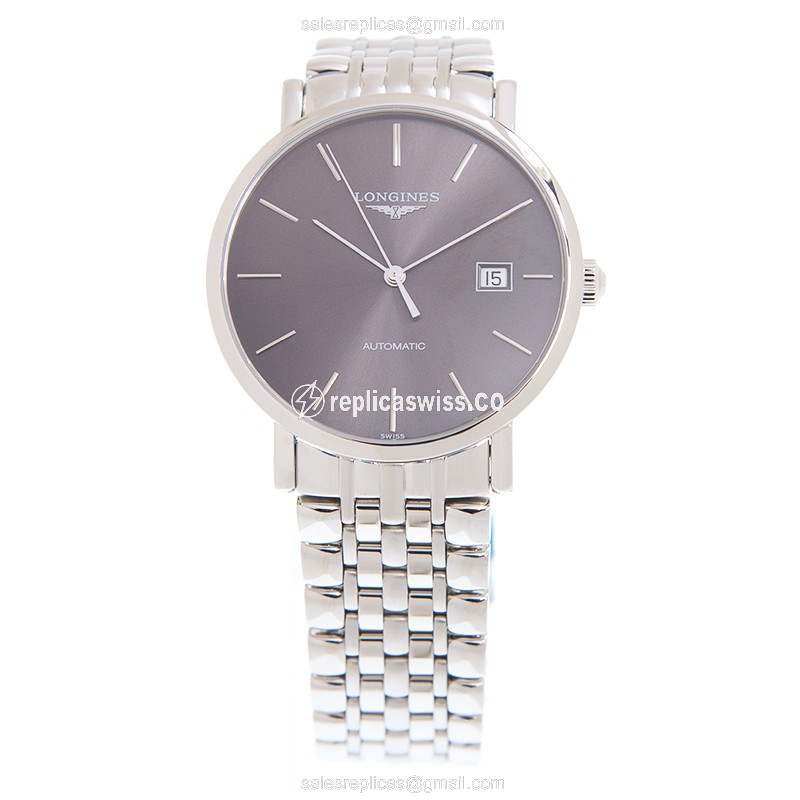 Longines L4.910.4.72.6 Replica - Automatic - Steel Case - Gray Dial on Silver Steel Strap - View 2