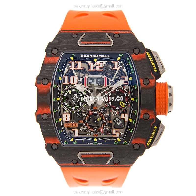 Richard Mille RM11-03 Ceramic - Automatic - Silver Dial - Orange Rubber - Buckle Clasp - View 2