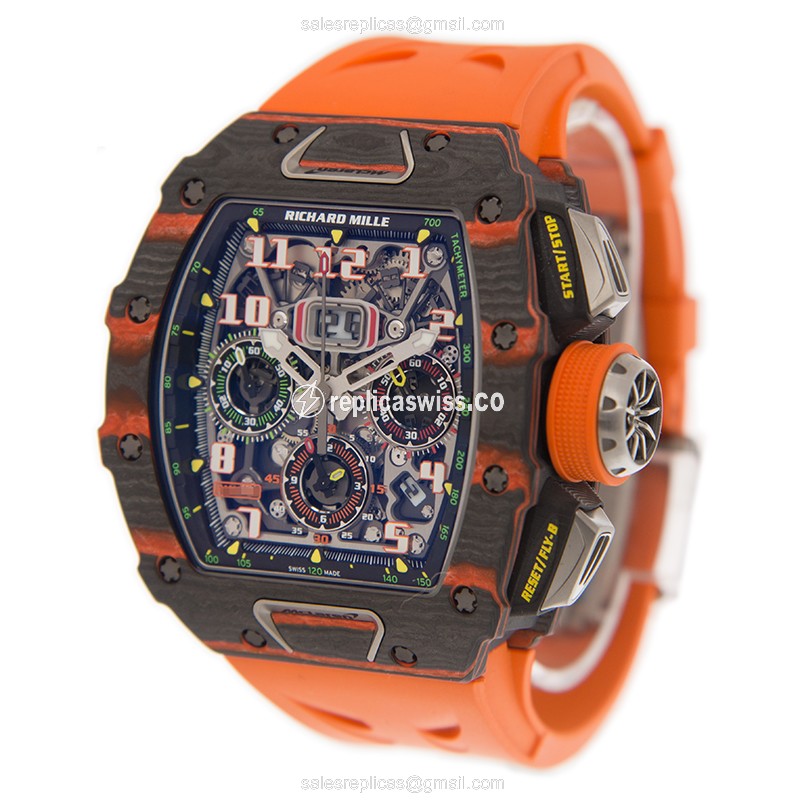 Richard Mille RM11-03 Ceramic - Automatic - Silver Dial - Orange Rubber - Buckle Clasp - View 3