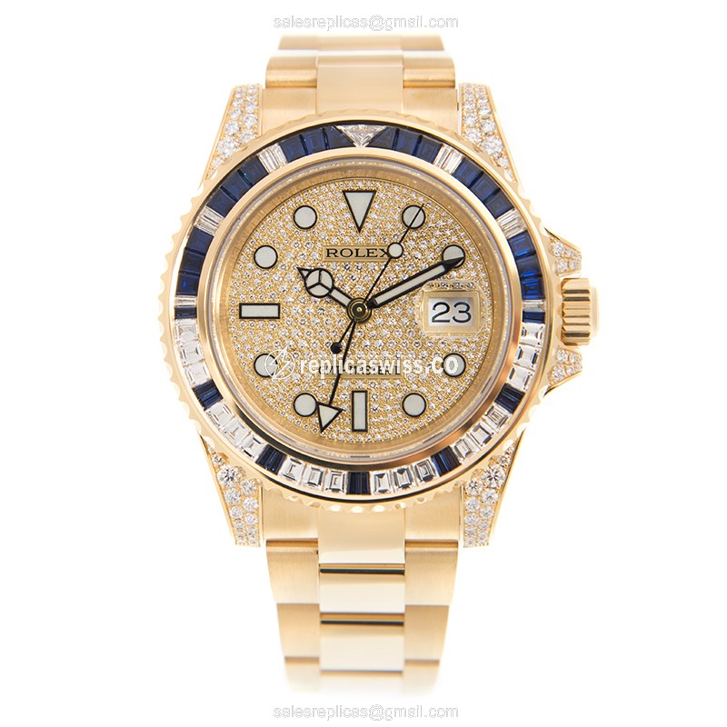 Rolex GMT-MASTER II Replica - Automatic | 18kt Gold Case | Diamond Pave | Silver Dial - View 2