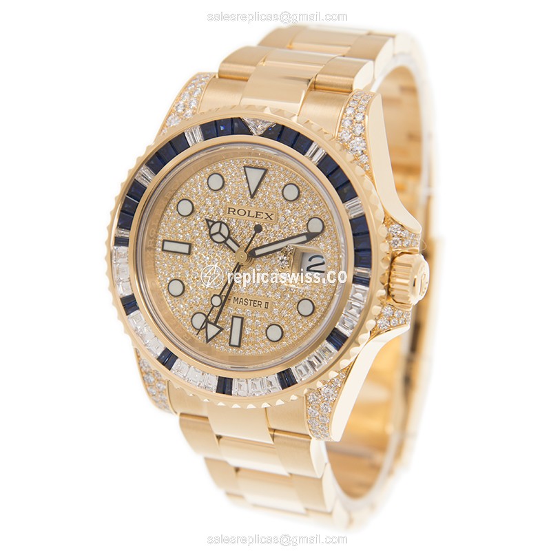 Rolex GMT-MASTER II Replica - Automatic | 18kt Gold Case | Diamond Pave | Silver Dial - View 3